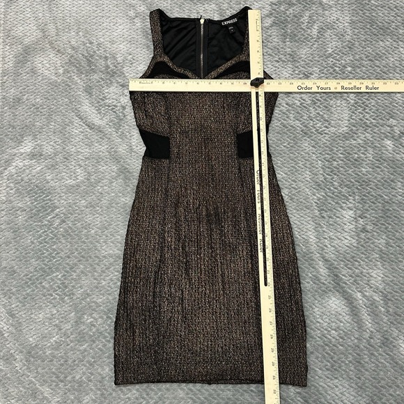 Express Y2K Dress Womens S Size 0 Mesh See Through V Neck Black Gold Whimsygoth - Picture 4 of 12